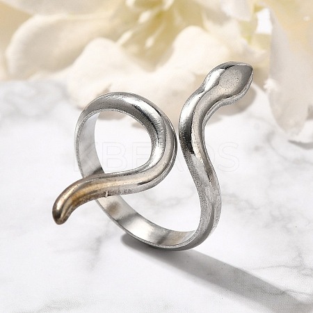 Snake 304 Stainless Steel Open Cuff Rings for Women RJEW-M046-02P-1