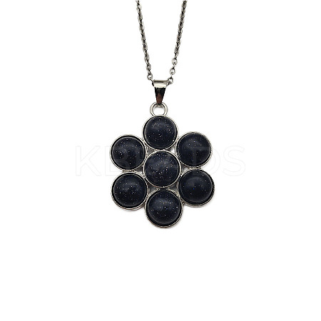 Synthetic Blue Goldstone Flower Pendant Necklaces FO7861-8-1