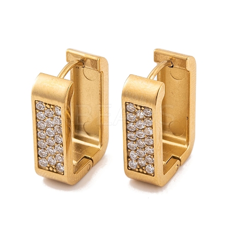 Rectangle 304 Stainless Steel Micro Pave Cubic Zirconia Hoop Earrings for Women LS-EJEW-E311-02G-1