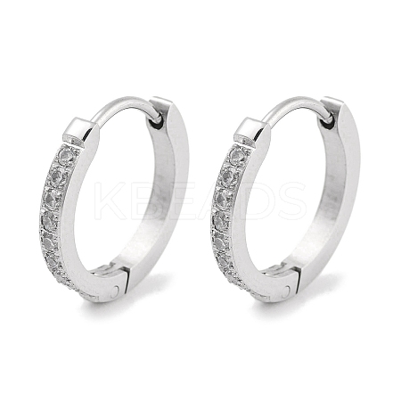 304 Stainless Steel Micro Pave Clear Cubic Zirconia Huggie Hoop Earrings EJEW-C096-01F-P-1