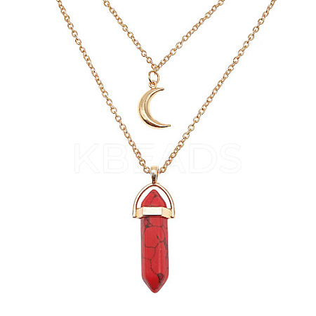 Synthetic Turquoise Cone Pendant Double Layer Necklace UX9990-7-1