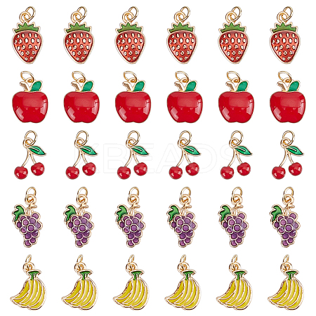 80Pcs 5 Style Fruit Alloy Enamel Pendants PALLOY-HY00076-1