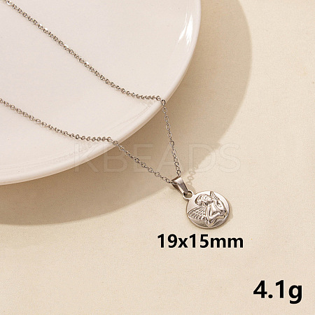 304 Stainless Steel Flat Round with Fairy Pendant Necklaces IS6565-1-1