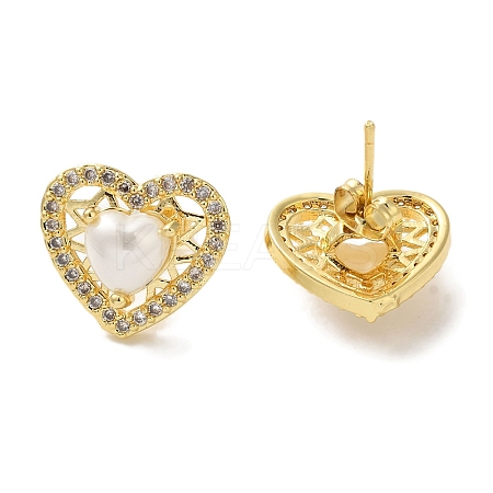 Heart ABS Imitation Pearl Studs Earrings EJEW-K289-01G-1