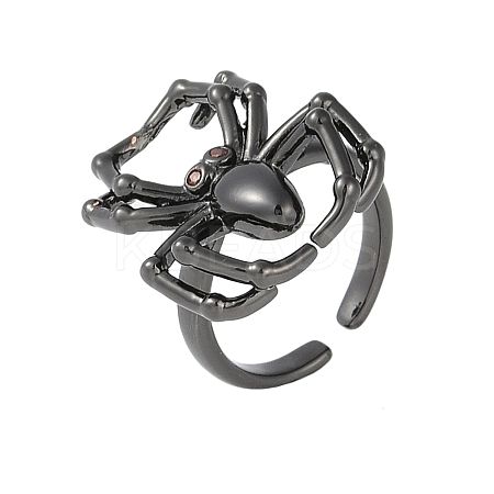 Halloween Spider Brass Rhinestone Open Cuff Rings RJEW-S419-01B-01-1