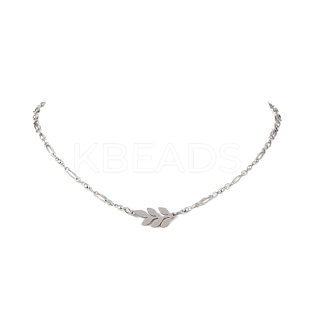 201 Stainless Steel Leaf Pendant 304 Stainless Steel Chain Necklaces NJEW-JN05674-1