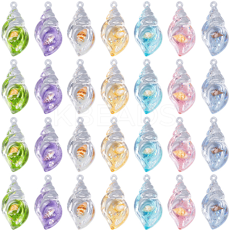 28Pcs 7 Colors Luminous Transparent Acrylic Pendants TACR-SC0001-42-1