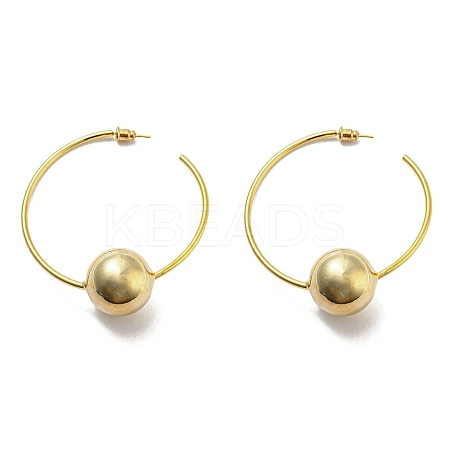 Brass Round Beaded Ring Stud Earrings EJEW-D067-01G-1