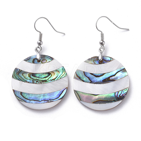 White Shell & Abalone Shell/Paua Shell Dangle Earrings EJEW-K081-03L-1