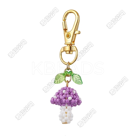 Handmade Glass Seed Mushroom with Acrylic Leaf Pendant Decorations HJEW-SZ00023-1