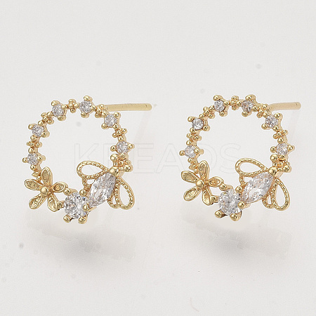 Brass Micro Pave Clear Cubic Zirconia Stud Earrings X-EJEW-T007-15G-NF-1