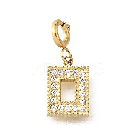 Rectangle 304 Stainless Steel Rhinestone Pendant Decorations STAS-H202-15G-1