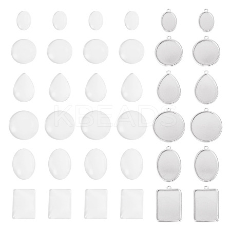 12Pcs 6 Styles 304 Stainless Steel Pendant Cabochon Settings STAS-TA0003-21-1