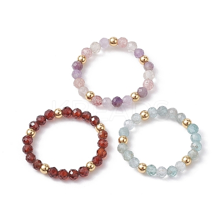 3Pcs Natural Gemstone Faceted Round Stretch Finger Rings RJEW-JR00636-1