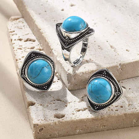 Synthetic Turquoise Adjustable Rings G-P560-03AS-11-1