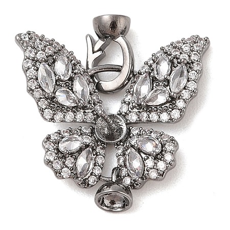 Brass Micro Pave Clear Cubic Zirconia Fold Oval Clasps KK-S388-16B-1