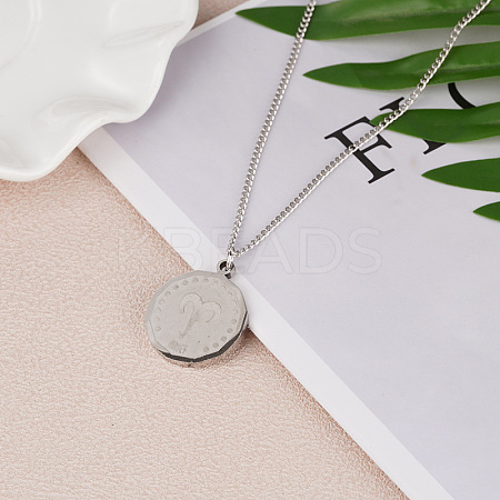 201 Stainless Steel Constellation Coin Pendant Necklace with Alloy Chains ZODI-PW0001-032A-1