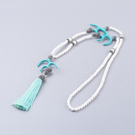 Nylon Tassels Pendant Necklaces and Synthetic Turquoise NJEW-F174-14A-1