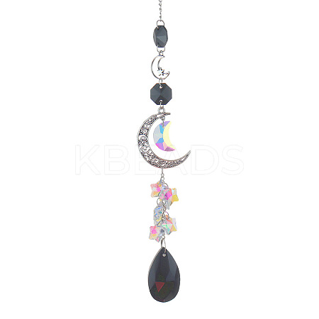 Glass Moon Hanging Suncatcher Pendant Decoration DJEW-PW0008-10C-1