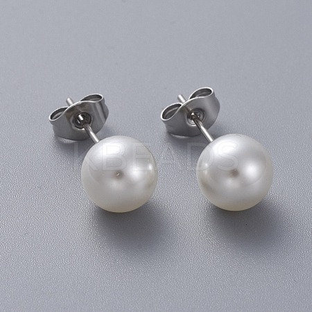Plastic Imitation Pearl Stud Earrings STAS-D0001-03-P-1