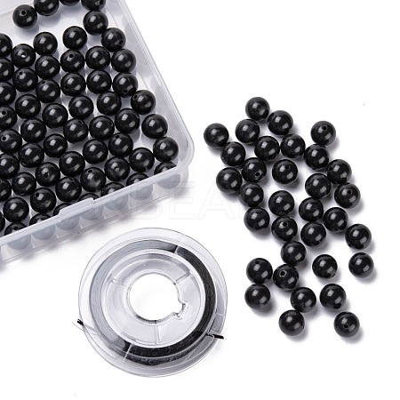 100Pcs 8mm Natural Black Stone(Natural Black Glass) Round Beads DIY-LS0002-15-1