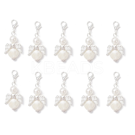 10Pcs Angel Alloy & ABS Imitation Pearl Pendants Decorations HJEW-JM04080-S-1