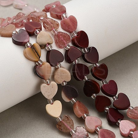 5 Styles Synthetic Cherry Quartz Glass & Natural Strawberry Quartz & Mookaite & Rhodonite & Rose Quartz Beads Strands G-F811-A01-01-1