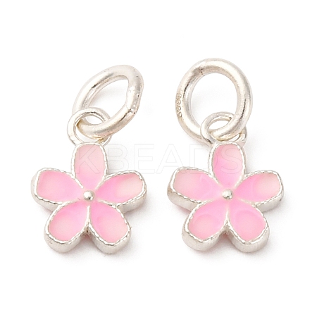Fine Silver Pearl Pink Enamel Flower Charms STER-A047-04B-S-1
