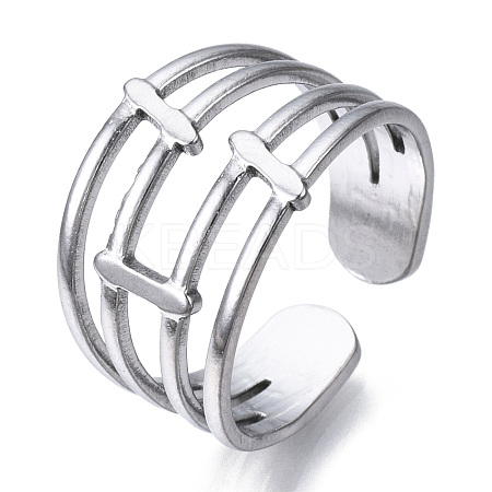304 Stainless Steel Four Line Open Cuff Ring RJEW-N040-07-1
