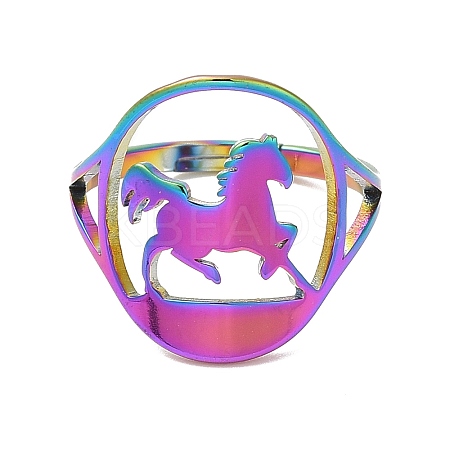 Ion Plating(IP) 304 Stainless Steel Horse Adjustable Ring for Women RJEW-M149-21RC-1