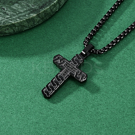 304 Stainless Steel Woven Religion Cross Pendant Necklaces for Men WGB9EFB-01-1