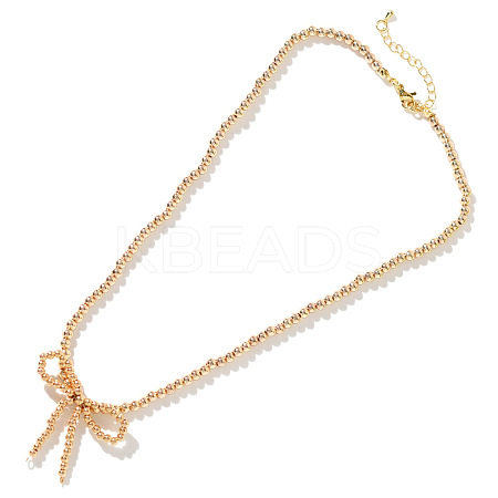 Glass Bowknot Pendant Necklace with Golden Brass Chains for Women YR7395-1-1
