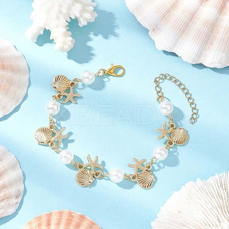 Alloy Shape Shell & Starfish Link Bracelets BJEW-JB11842-1