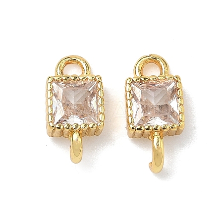 Brass Pave Cubic Zirconia Square Connector Charms KK-P348-12G-03-1