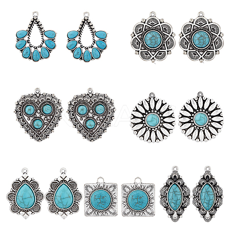 14Pcs 7 Styles Tibetan Style Alloy Pendants FIND-HY0002-03-1