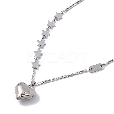 Non-Tarnish 304 Stainless Steel Heart & Star Pendant Necklace for Women NJEW-F298-12P-1