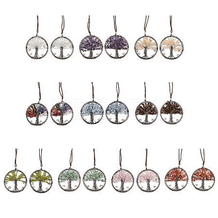 Brass & Natural Mixed Stone Chips Pendant Decorations HJEW-Z007-05R-1