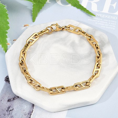 304 Stainless Steel Oval Link  Chain Bracelets for Women Men BJEW-F488-49A-G-1