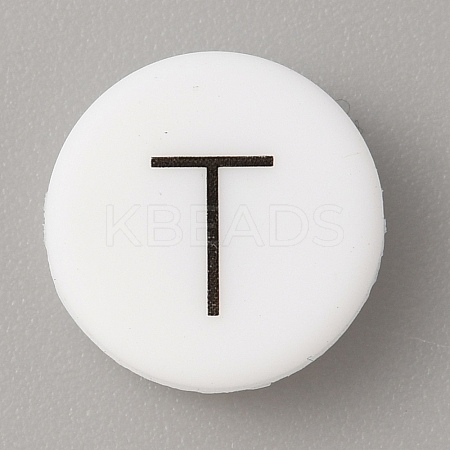 White Flat Round with Black Letter Silicone Beads LS-SIL-TAC0009-03T-1