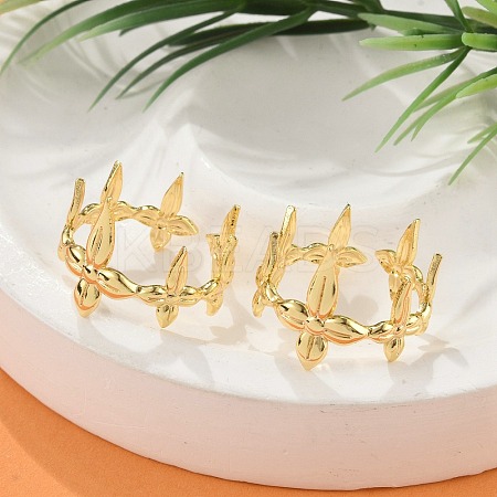 Flower Brass Cuff Rings for Women RJEW-B119-07G-1