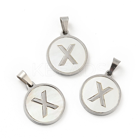 304 Stainless Steel with White Shell Pendants STAS-G268-01X-P-1