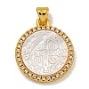 Rack Plating Brass Micro Pave Clear Cubic Zirconia Flat Round Pendants KK-U025-10G-07-1