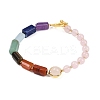 Natural Rose Quartz & Natural Mixed Stone & Brass Round & Prism Beaded Bracelets for Women BJEW-G752-01G-04-4