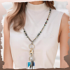 Natural African Bloodstone & Natural Tiger Eye & Glass Retractable Badge Reel with Chains HJEW-SC00158-5