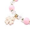 Pink Acrylic & Synthetic Hematite Beaded Stretch Bracelet with Alloy Enamel Charms for Women BJEW-JB08726-6