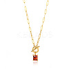 304 Stainless Steel Pave Cubic Zirconia Square Birth Stone Pendant OT Necklaces FS-WGEE56A-01-2
