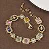 Brass Micro Pave Cubic Zirconia & Cat Eye Rectangle & Square & Oval Link Chain Bracelets for Women BJEW-G764-08G-3