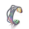 Ion Plating(IP) 304 Stainless Steel Oval Wrap Open Cuff Ring for Women RJEW-C025-30M-1