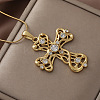 Vintage 304 Stainless Steel with Clear Glass Hollow Cross Pendant Necklaces for Women LS-MR8108-4