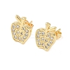 Apple Brass Micro Pave Clear Cubic Zirconia Stud Earrings EJEW-Z144-24G-4